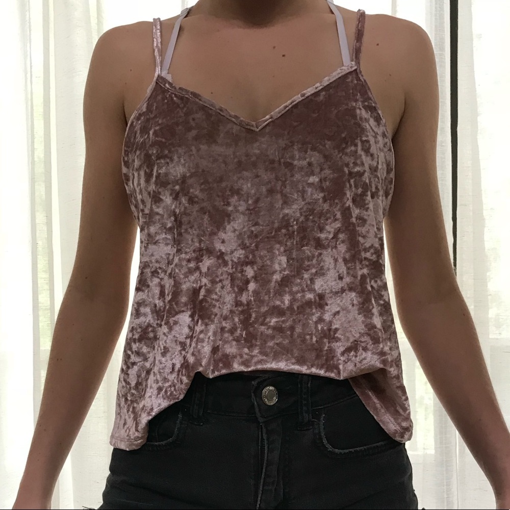 Baby pink crushed velvet tank top